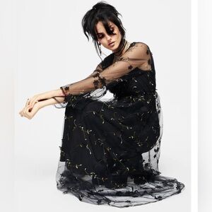 Disturbia Chrysanthi Appliqué Black and Gold Maxi Dress